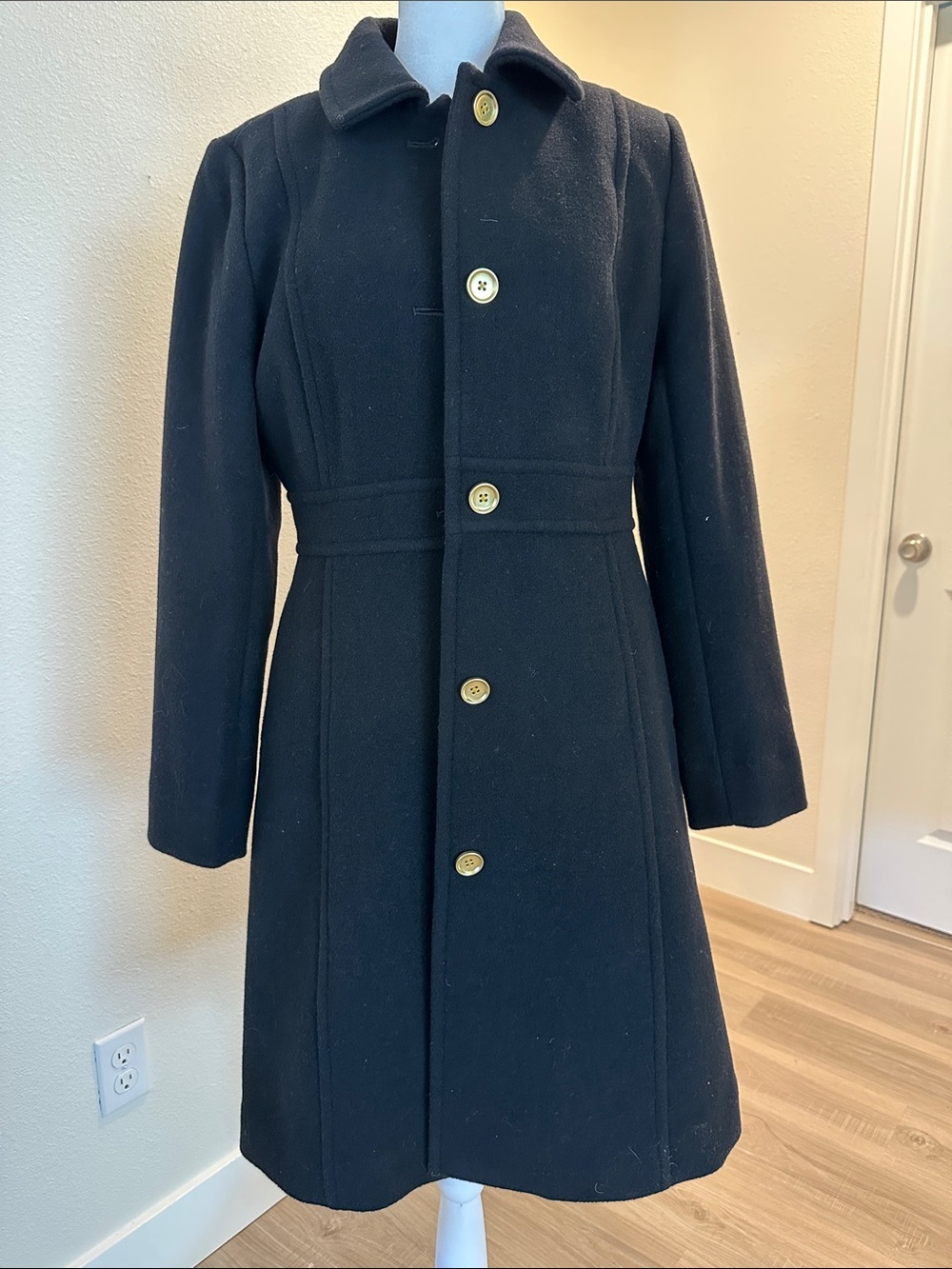 J. Crew Black Wool Pea Coat with Gold Buttons